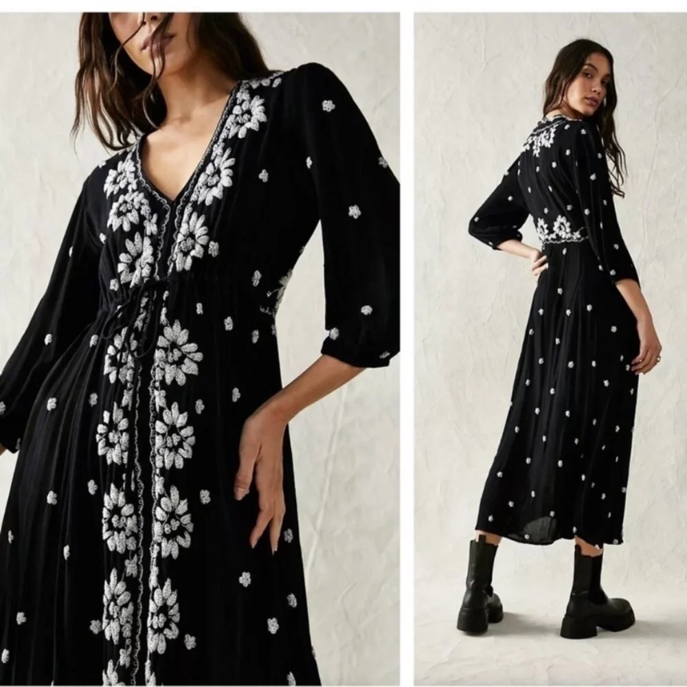 Free People Dress Fable Embroidered Maxi in Black